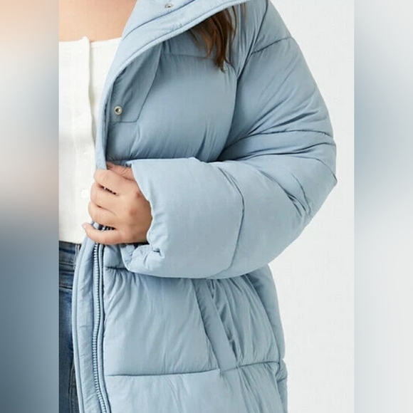 NEW Women Plus Size Longline Puffer Coat/Jacket! F21. Sky-Blue. 1X Adult. - Picture 8 of 16